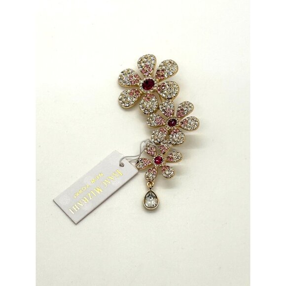 Isaac Mizrahi Floral Brooch Clear and Pink Crystal Flowers with Tag  Statement - Picture 2 of 13